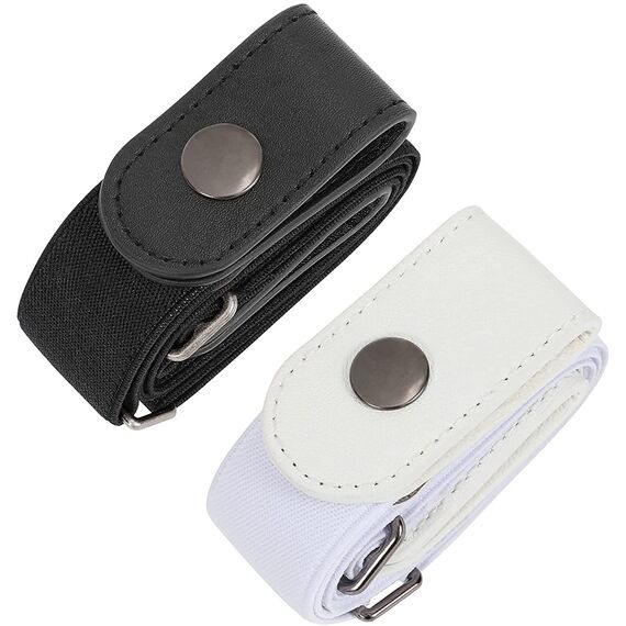 JasGood 2 Pack Schnallenfrei Elastischer Gürtel für Damen oder Herren, Ohne Schnalle Keine Ausbuchtung Unsichtbare Gürtel, Schwarz/Weiß, 64cm(Für Hosengrößen 80cm-120cm)