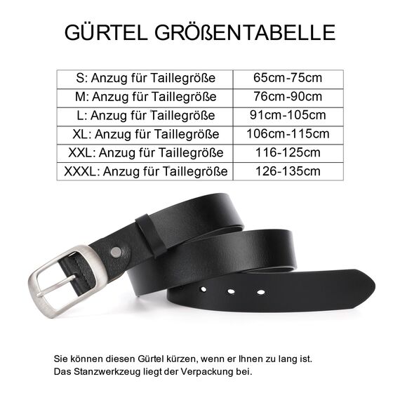 JasGood Damen Ledergürtel für Jeans Hosen Mode Kleid Gürtel für Damen mit Dornschließe, Schwarz, 110cm(Für Taillengröße 76-90cm)