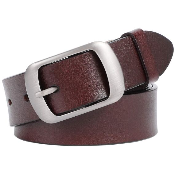 JasGood Damen Ledergürtel für Jeans Hosen Mode Kleid Gürtel für Damen mit Dornschließe, Kaffee, 130cm(Für Taillengröße 106-115cm)