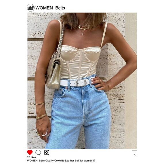 JasGood Damen Ledergürtel für Jeans Hosen Mode Kleid Gürtel für Damen mit Dornschließe,White,140cm(Für Taillengröße 116cm-125cm)