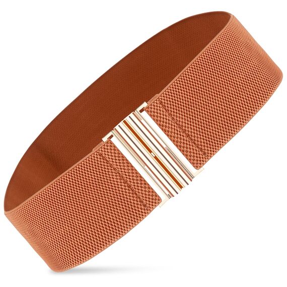 Andibro Breiter elastischer Gürtel für Damen,Stretch Taillengürtel Damenkleid Schnallengürtel Vintage Cinch Gürtel verstellbarer Bund(Braun)