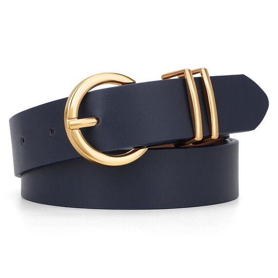 JasGood Damen Ledergürtel für Jeans Hosen Kleider Mode Goldschnalle Damen Leder Gürtel,Navy blau,120cm