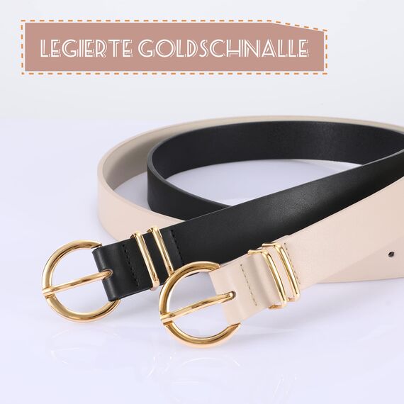 JasGood Damen Ledergürtel für Jeans Hosen Kleider Mode Goldschnalle Damen Leder Gürtel, Beige, 110cm