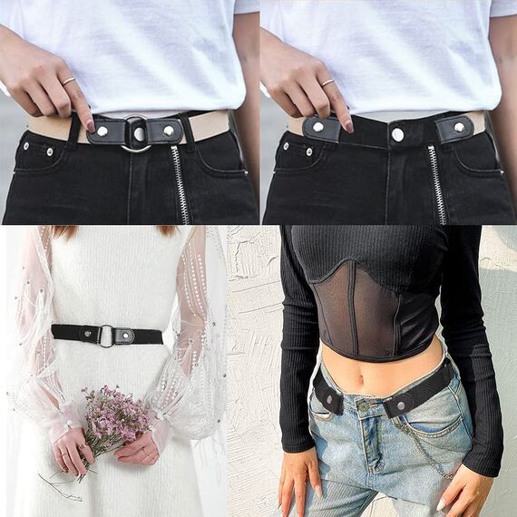 4 Stücke Gürtel Elastischer Ohne Schnalle | Unsichtbare für Damen / Herren - Schnallenfreier Stretch Elastischer für Jeans Hosen Kleid Justierbarer Unisex Keine Schnalle Buckless