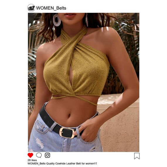 JasGood Damen Ledergürtel für Jeans Hosen Mode Kleid Gürtel für Damen mit Dornschließe,Black,110cm(Für Taillengröße 76-90cm)