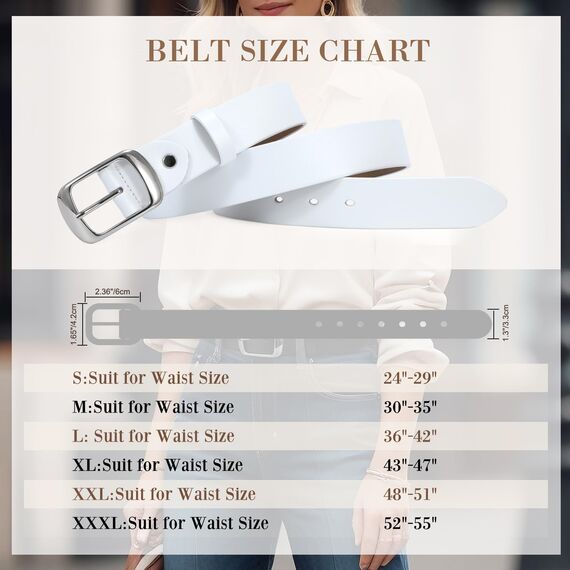 JasGood Damen Ledergürtel für Jeans Hosen Mode Kleid Gürtel für Damen mit Dornschließe,White,120cm(Für Taillengröße 91cm-105cm)