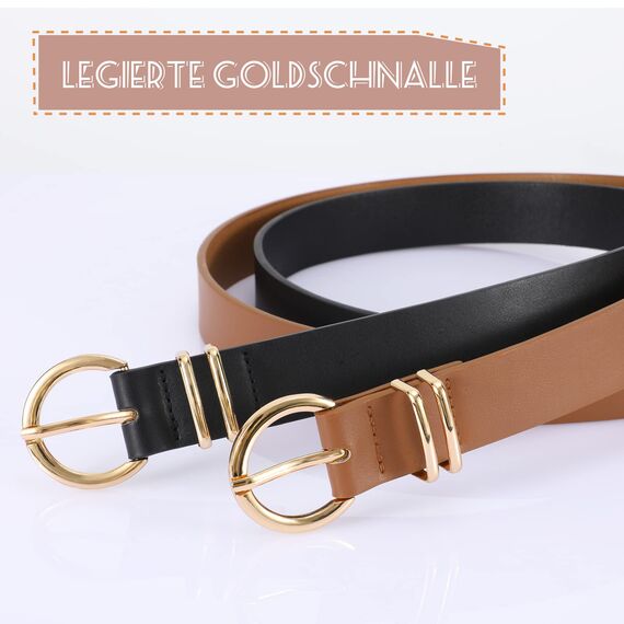 JasGood Damen Ledergürtel für Jeans Hosen Kleider Mode Goldschnalle Damen Leder Gürtel, Braun, 130cm