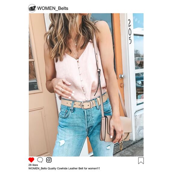 JasGood Damen Ledergürtel für Jeans Hosen Mode Kleid Gürtel für Damen mit Dornschließe, Beige, 110cm(Für Taillengröße 76-90cm)