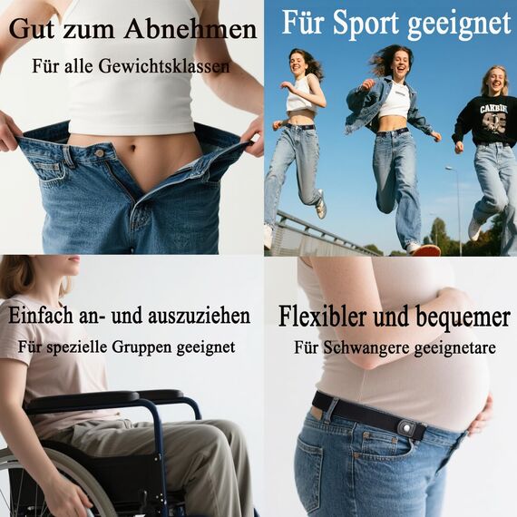 JasGood 2 Stück Gürtel Ohne Schnalle,Elastischer Unsichtbarer Gürtel, Dehnbarer Stretchgürtel für Damen und Herren,Justierbar Schnallenfreier Gurtel Für Jeans Hosen