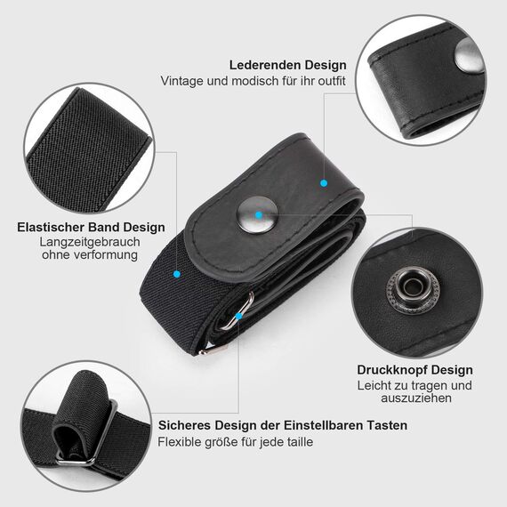 JasGood 2 Pack Schnallenfrei Elastischer Gürtel für Damen oder Herren, Ohne Schnalle Keine Ausbuchtung Unsichtbare Gürtel, Schwarz/Kaffee, 64cm(Für Hosengrößen 80cm-120cm)