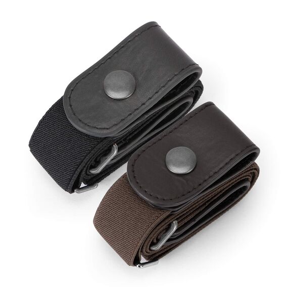 JasGood 2 Pack Schnallenfrei Elastischer Gürtel für Damen oder Herren, Ohne Schnalle Keine Ausbuchtung Unsichtbare Gürtel, Schwarz/Kaffee, 64cm(Für Hosengrößen 80cm-120cm)