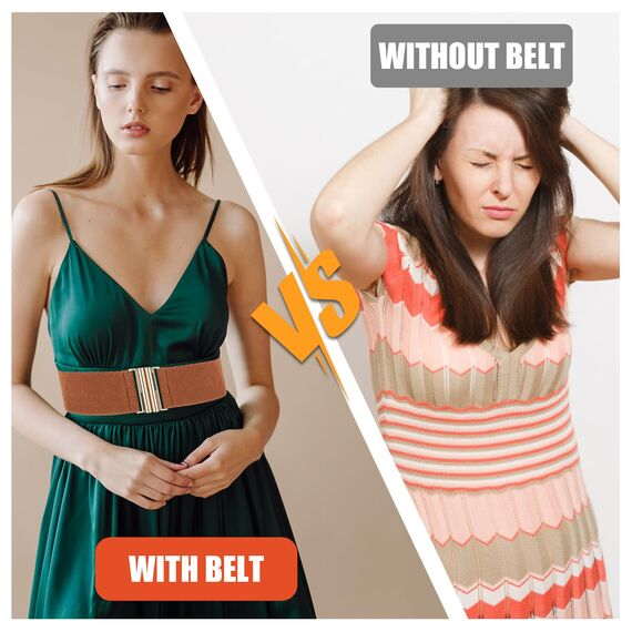 Andibro Breiter elastischer Gürtel für Damen,Stretch Taillengürtel Damenkleid Schnallengürtel Vintage Cinch Gürtel verstellbarer Bund(Braun)