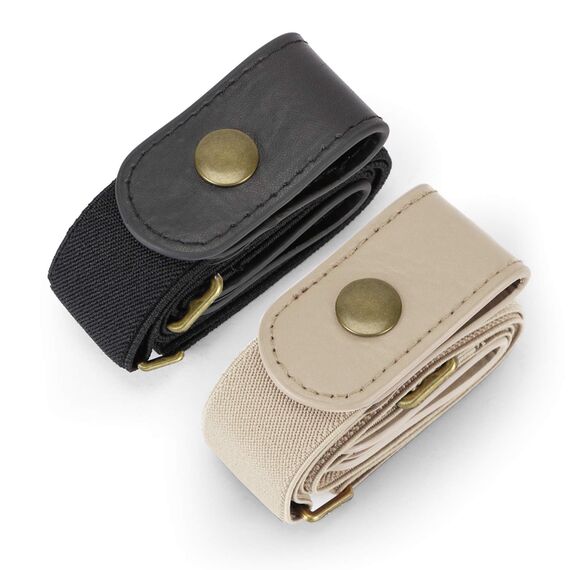 JasGood 2 Pack Schnallenfrei Elastischer Gürtel für Damen oder Herren, Ohne Schnalle Keine Ausbuchtung Unsichtbare Gürtel, Schwarz/Beige, 64cm(Für Hosengrößen 80cm-120cm)