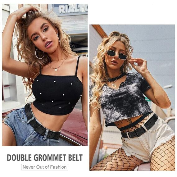 JasGood Punk Gürtel Nietengürtel Damen und Herren Doppelloch Gürtel mit Punk Style CosplayGürtel