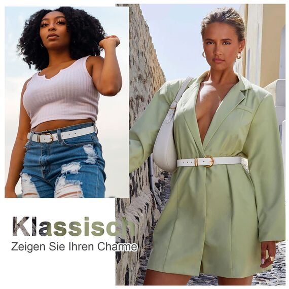 JasGood Damen Ledergürtel für Jeans Hosen Kleider Mode Goldschnalle Damen Leder Gürtel, Weiß, 110cm