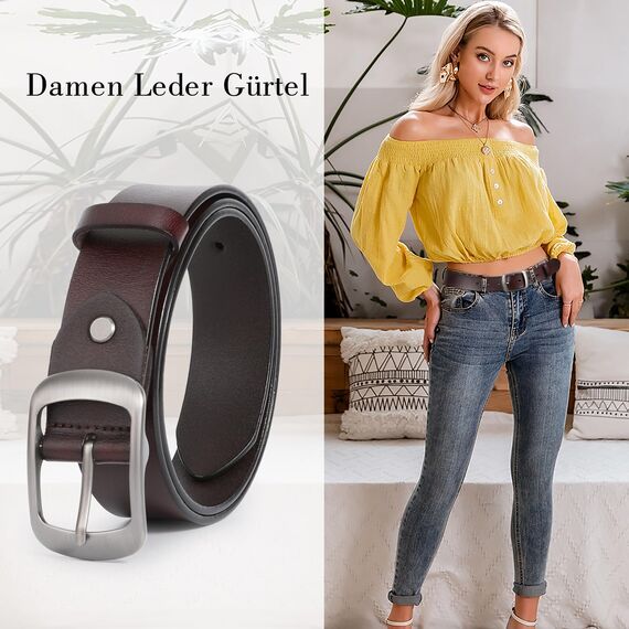 JasGood Damen Ledergürtel für Jeans Hosen Mode Kleid Gürtel für Damen mit Dornschließe, Kaffee, 100cm(Für Taillengröße 65-75cm)