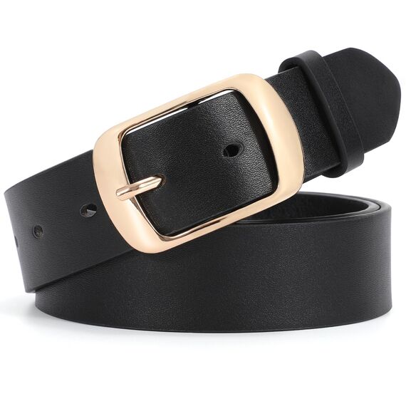 JasGood Damen Ledergürtel für Jeans Hosen Mode Kleid Gürtel für Damen mit Dornschließe, Schwarz, 140cm(Für Taillengröße 116-125cm)