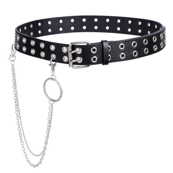 JasGood Punk Gürtel mit Kette Nietengürtel Damen und Herren Doppelloch Gürtel mit Punk Style CosplayGürtel Hip Hop RockGürtel für Oder Gothic-Outfits