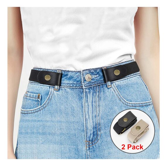 JasGood 2 Pack Schnallenfrei Elastischer Gürtel für Damen oder Herren, Ohne Schnalle Keine Ausbuchtung Unsichtbare Gürtel, Schwarz/Beige, 46cm(Für Hosengrößen 55cm-90cm)