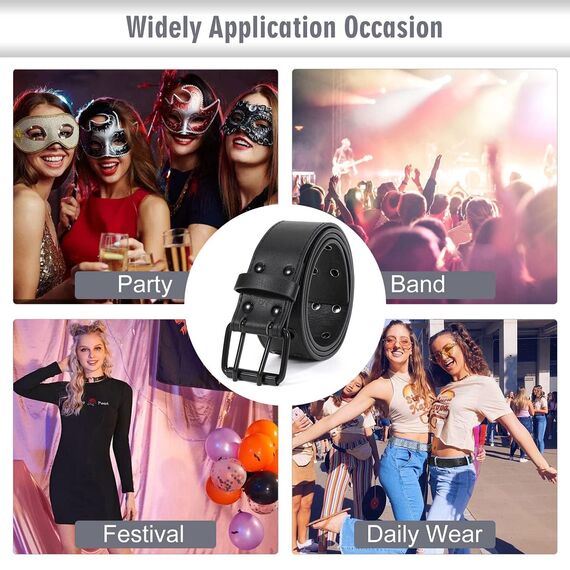 JasGood Punk Gürtel Nietengürtel Damen und Herren Doppelloch Gürtel mit Punk Style CosplayGürtel
