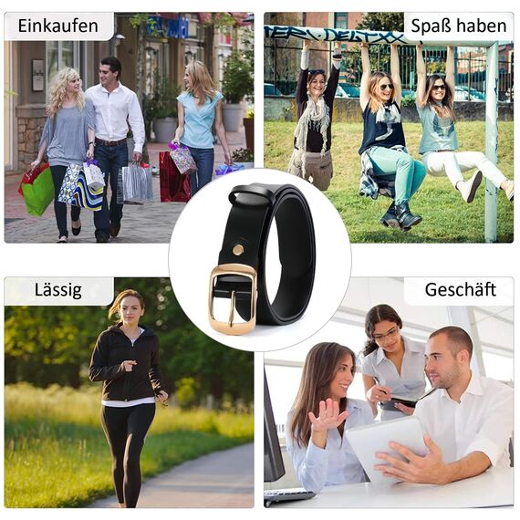 JasGood Damen Ledergürtel für Jeans Hosen Mode Kleid Gürtel für Damen mit Dornschließe, Schwarz, 120cm(Für Taillengröße 91-105cm)