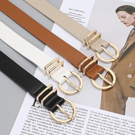 JasGood Damen Ledergürtel für Jeans Hosen Kleider Mode Goldschnalle Damen Leder Gürtel, Schwarz, 100cm