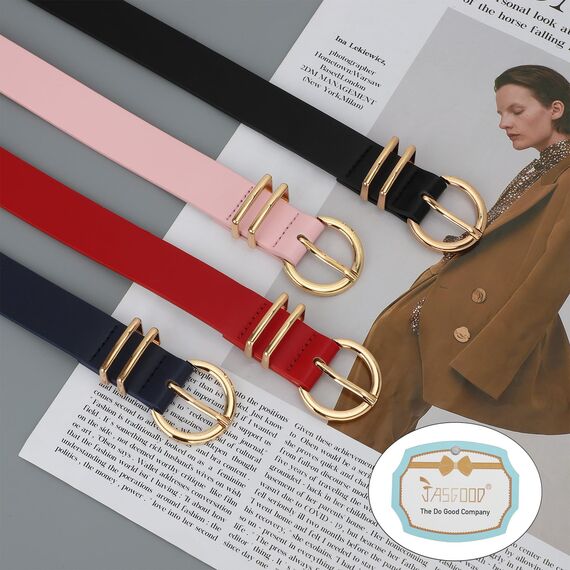 JasGood Damen Ledergürtel für Jeans Hosen Kleider Mode Goldschnalle Damen Leder Gürtel,Rot,110cm