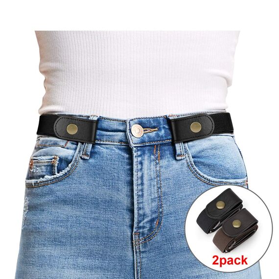 JasGood 2 Pack Schnallenfrei Elastischer Gürtel für Damen oder Herren, Ohne Schnalle Keine Ausbuchtung Unsichtbare Gürtel, Schwarz/Kaffee, 46cm(Für Hosengrößen 55cm-90cm)