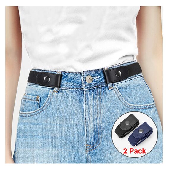 JasGood 2 Pack Schnallenfrei Elastischer Gürtel für Damen oder Herren, Ohne Schnalle Keine Ausbuchtung Unsichtbare Gürtel, Schwarz/Blau, 46cm(Für Hosengrößen 55cm-90cm)