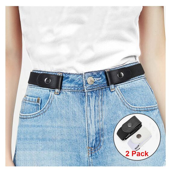 JasGood 2 Pack Schnallenfrei Elastischer Gürtel für Damen oder Herren, Ohne Schnalle Keine Ausbuchtung Unsichtbare Gürtel, Schwarz/Weiß, 46cm(Für Hosengrößen 55cm-90cm)