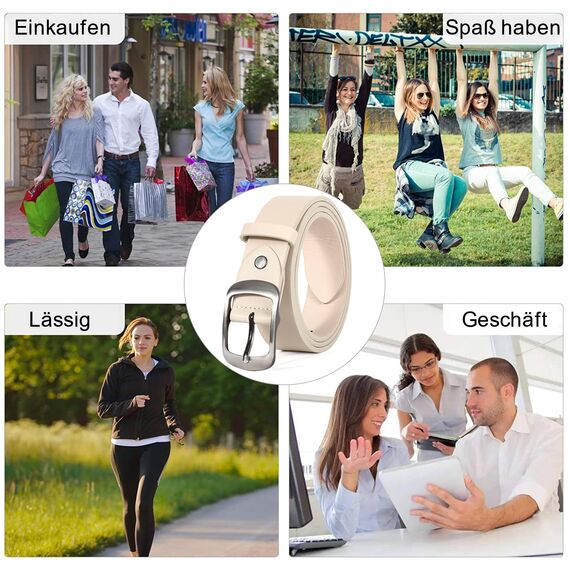 JasGood Damen Ledergürtel für Jeans Hosen Mode Kleid Gürtel für Damen mit Dornschließe,Beige,XL:130cm((Für Taillengröße 106-115cm)