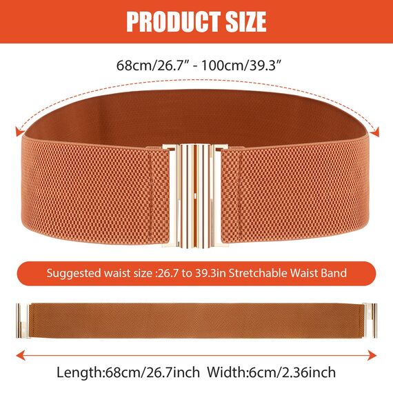 Andibro Breiter elastischer Gürtel für Damen,Stretch Taillengürtel Damenkleid Schnallengürtel Vintage Cinch Gürtel verstellbarer Bund(Braun)