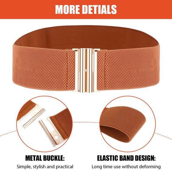 Andibro Breiter elastischer Gürtel für Damen,Stretch Taillengürtel Damenkleid Schnallengürtel Vintage Cinch Gürtel verstellbarer Bund(Braun)