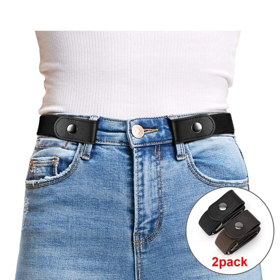 JasGood 2 Pack Schnallenfrei Elastischer Gürtel für Damen oder Herren, Ohne Schnalle Keine Ausbuchtung Unsichtbare Gürtel, Schwarz/Kaffee, 64cm(Für Hosengrößen 80cm-120cm)