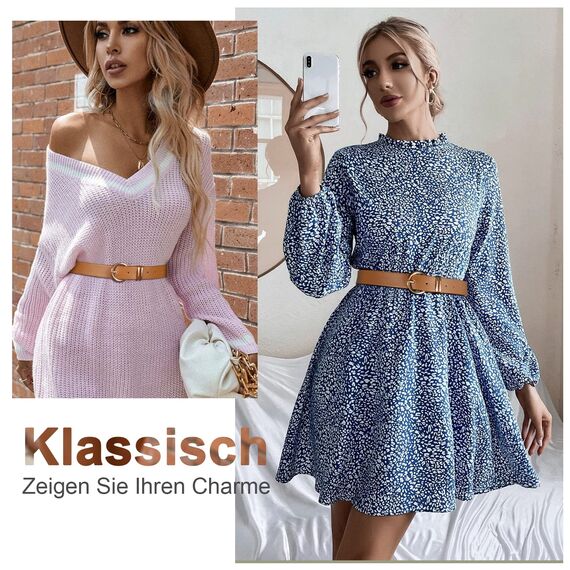 JasGood Damen Ledergürtel für Jeans Hosen Kleider Mode Goldschnalle Damen Leder Gürtel, Braun, 110cm