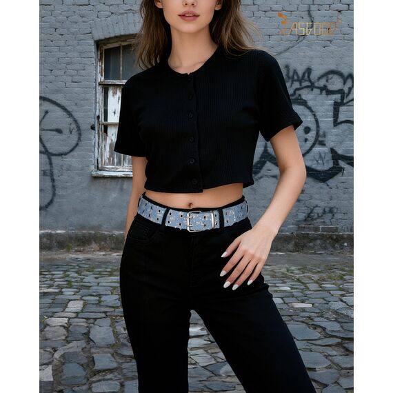 JasGood Punk Gürtel Nietengürtel Damen und Herren Doppelloch Gürtel mit Punk Style CosplayGürtel Hip Hop RockGürtel für Oder Gothic-Outfits