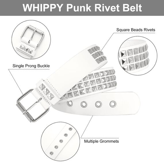 WHIPPY Nietengürtel Leder Metall Punk Rock Nietengürtel für Damen/Herren Punk-Ledergürtel Gotischer Gürtel Zubehör für Jeanshosen