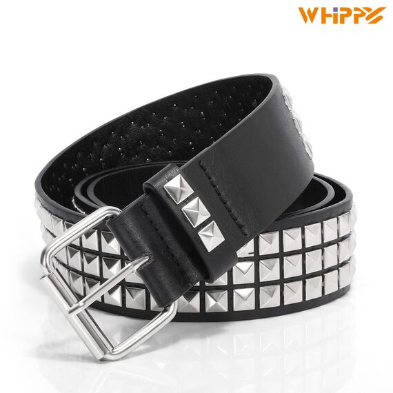 WHIPPY Nietengürtel Leder Metall Punk Rock Nietengürtel für Damen/Herren Punk-Ledergürtel Gotischer Gürtel Zubehör für Jeanshosen,L