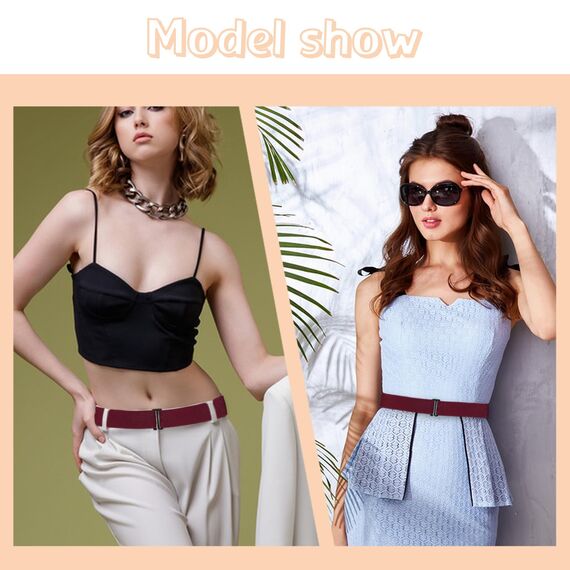 Cobee Unsichtbarer Damengürtel, verstellbarer elastischer Gürtel mit flacher Schnalle, kein sichtbarer Taillengürtel für Jeans, Hosen, Kleider (Weinrot)