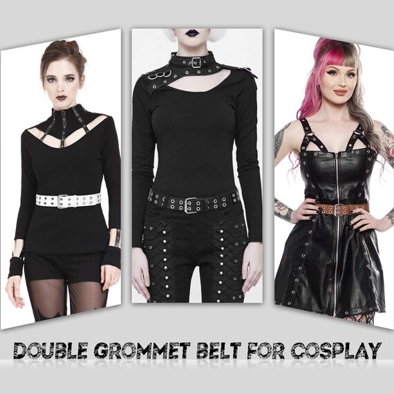 JASGOOD Punk Gürtel Nietengürtel Damen und Herren Doppelloch Gürtel mit Punk Style CosplayGürtel Hip Hop RockGürtel für Oder Gothic-Outfits