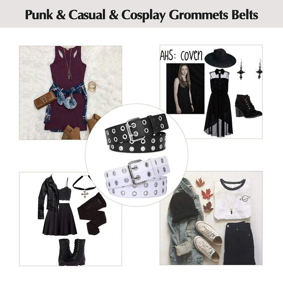 JasGood 2 Stück Punk Gürtel Nietengürtel Damen und Herren Doppelloch Gürtel mit Punk Style CosplayGürtel Hip Hop RockGürtel für Oder Gothic-Outfits