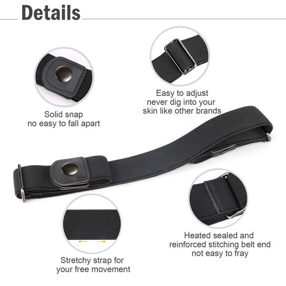 JasGood 2 Stück Gürtel Ohne Schnalle,Elastischer Unsichtbarer Gürtel, Dehnbarer Stretchgürtel für Damen und Herren,Justierbar Schnallenfreier Gurtel Für Jeans Hosen