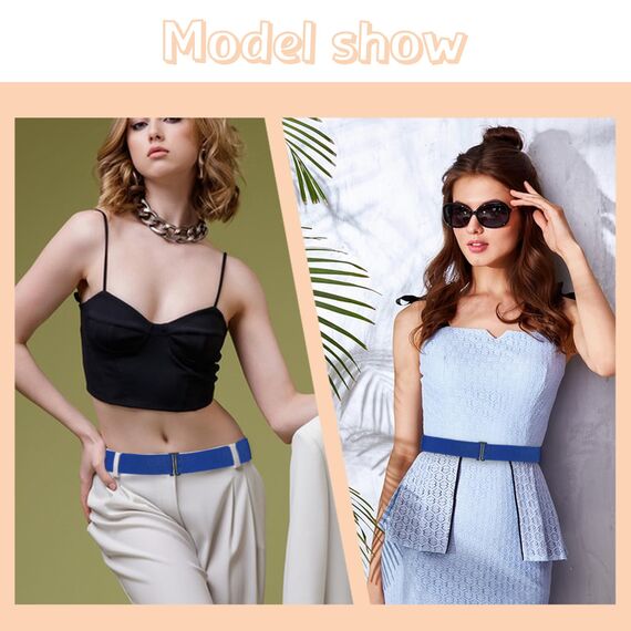 Cobee Unsichtbarer Damengürtel, verstellbarer elastischer Gürtel mit flacher Schnalle, kein sichtbarer Taillengürtel für Jeans, Hosen, Kleider (Blau)