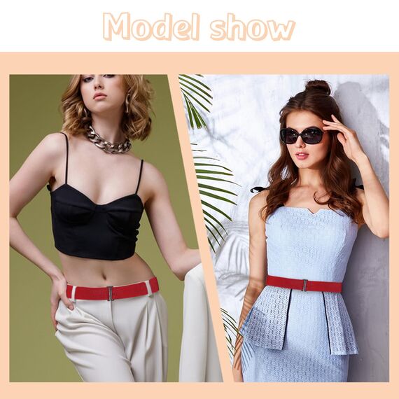 Cobee Unsichtbarer Damengürtel, verstellbarer elastischer Gürtel mit flacher Schnalle, kein sichtbarer Taillengürtel für Jeans, Hosen, Kleider (Rot)