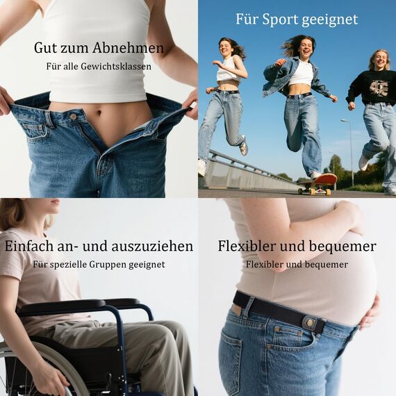 JasGood 2 Stück Gürtel Ohne Schnalle,Elastischer Unsichtbarer Gürtel, Dehnbarer Stretchgürtel für Damen und Herren,Justierbar Schnallenfreier Gurtel Für Jeans Hosen