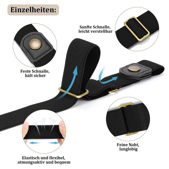 JasGood 2 Stück Gürtel Ohne Schnalle,Elastischer Unsichtbarer Gürtel, Dehnbarer Stretchgürtel für Damen und Herren,Justierbar Schnallenfreier Gurtel Für Jeans Hosen