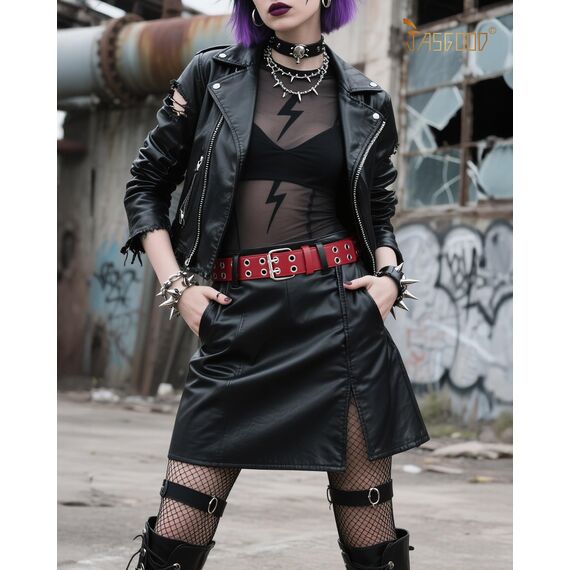 JasGood Punk Gürtel Nietengürtel Damen und Herren Doppelloch Gürtel mit Punk Style CosplayGürtel Hip Hop RockGürtel für Oder Gothic-Outfits
