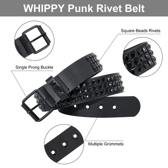 WHIPPY Nietengürtel Leder Metall Punk Rock Nietengürtel für Damen/Herren Punk-Ledergürtel Gotischer Gürtel Zubehör für Jeanshosen