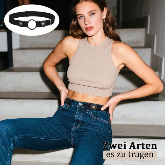 JasGood 2 Stück Gürtel Ohne Schnalle,Elastischer Unsichtbarer Gürtel, Dehnbarer Stretchgürtel für Damen und Herren,Justierbar Schnallenfreier Gurtel Für Jeans Hosen