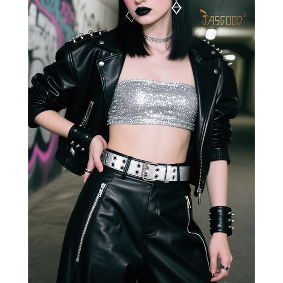 JasGood Punk Gürtel Nietengürtel Damen und Herren Doppelloch Gürtel mit Punk Style CosplayGürtel Hip Hop RockGürtel für Oder Gothic-Outfits